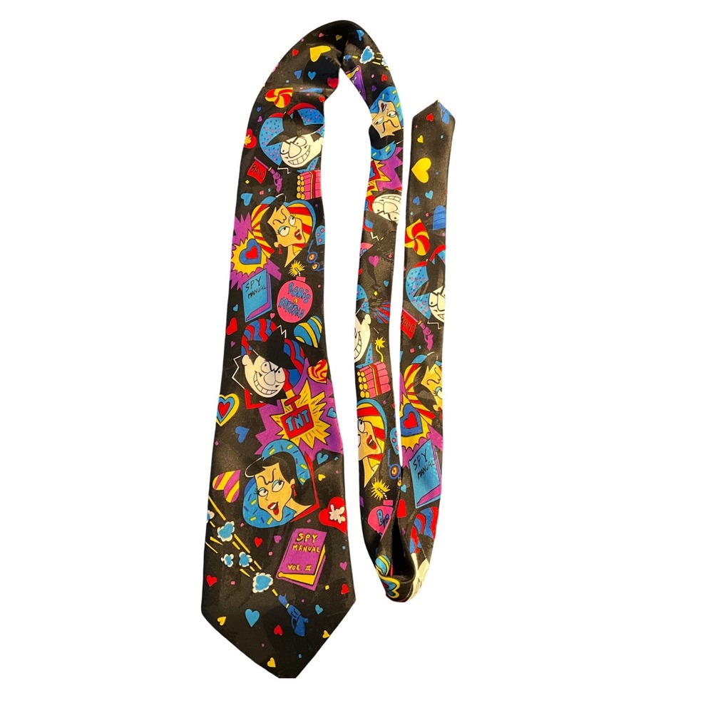 Vintage 1993 Bolero Boris and Natasha Rocky and Bullwinkle Men Black Silk Tie